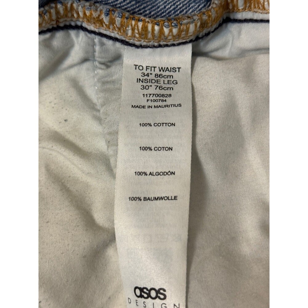 ASOS DESIGN Jeans Mens 34 30 Light Wash Relaxed Wide Leg Straight Distressed - Picture 4 of 9